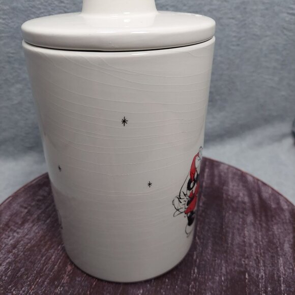 Disney Holiday Ceramic Jar With Lid Featuring Mickey & Minnie Mouse Design Zrike - Picture 4 of 13